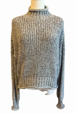 Roll Neck Sweater Womens L  Chunky Knit Gray Garage Slouchy Roll Hem Academia - Image 1 of 4