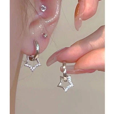 Pendientes colgantes estrella cristal acero inoxidable delicado abrazo aro colgante encanto  Foto 1 de 4