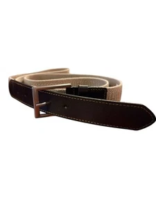 Cintura uomo Eddie Bauer 46 pelle marrone tela elasticizzata flessibile classica fibbia ottone - Foto 1 di 4