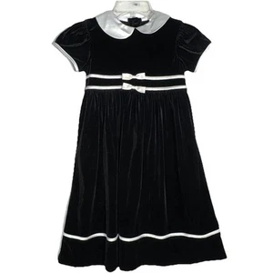 Emily Rose Black Velvet Dress Sz 6X White Bows Peter Pan Collar - Picture 1 of 5