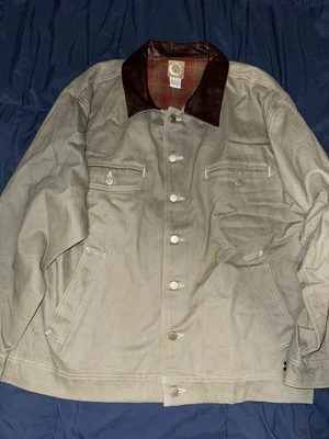 Chaqueta De Colección Marlboro Chore Para Hombres Cuello de Cuero Mediano Granero Trabajo Franela Forrada XL Foto 1 de 4