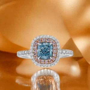 Customized: Diamond Ring 14k White Gold 2.02 Ct IGI Lab Grown Fancy Vivid Green - Picture 1 of 1