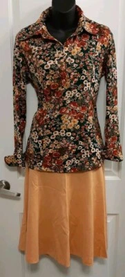 Vintage Elan 2 Piece Outfit Skirt & Blouse Fall Colors See Measurements - Image 1 of 4