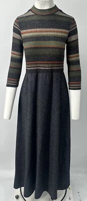 Maxi Vestido Liu Jo Verde Naranja Gris Rayas Acanalado Tweed Cuello Simulado Talla 40 Foto 1 de 4