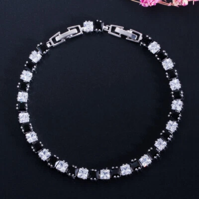 Brazalete Tenis Circonita Cúbica Cuadrado Pequeño Plateado Brillante Mujer Circonita Foto 1 de 4