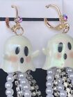 New Glow In Dark Earrings Betsey Johnson Spooky Halloween Ghost Tassel Pearls 1"