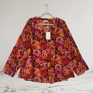 Emily Wonder Floral Split Neck Top Women’s Size 1X Summer Art To Wear NWT - Picture 1 of 20