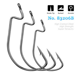 100pcs Wide Crank Fishing Hook High Carbon Steel For Soft Worm Lure Black 6-5/0#