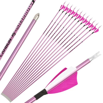 6/12 Pure Carbon Arrows 31" Archery Compound Recurve Bow Feather Hunting Target - Image 1 of 4