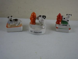 3 Vintage Japan Porcelain Novelty Figural Dog & Fire Hydrant Ashtrays EC - Picture 1 of 11