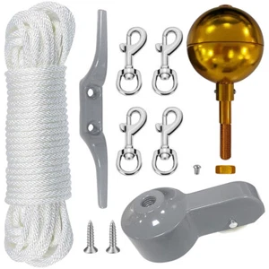 Flag Pole Parts Set Nylon Braided Rope Flagpole Accessories Repair Pulley Kit - Picture 1 of 11