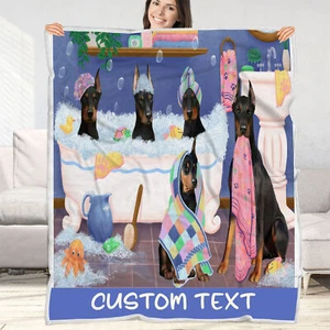 Doberman Pinscher Dog Blanket Personalized Throw Woven Fleece Sherpa Design NWT - Picture 1 of 34