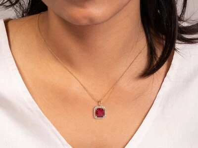 925 Sterling Silver Lab-Created Ruby Casual Day Wear Necklace Best Office Outfit - Image 1 of 4