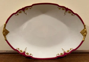Martial Redon Limoges Oval 15.5" Serving Platter Cranberry Pink Gold 1905-38 - Picture 1 of 6