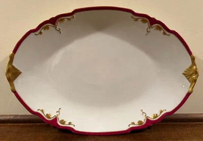 Plato para servir Martial Redon Limoges ovalado 15,5" arándano oro rosa 1905-38 Foto 1 de 4