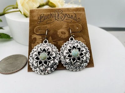 Brincos pendurados de gota com gancho de flor oca turquesa/cristal da Lucky Brand - Imagem 1 de 4