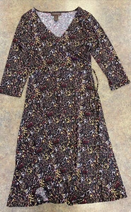 Chadwick's women's brown tan 3/4 sleeve cross top below knee dress size 8 - Picture 1 of 9