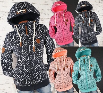 2071 Damen Sweat Jacke Kapuze Hoodie Fleece gefüttert Übergangsjacke Anker Stern - Bild 1 von 4