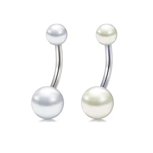Pearly Belly Bar - Pearl Lustre Pearlescent - 6mm 8mm 10mm 12mm Navel Bar - Picture 1 of 1