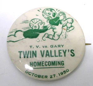 1950 Twin Valley vs Gary Football Homecoming Pinback Button RARE 10/27/1950 VTG - Picture 1 of 4