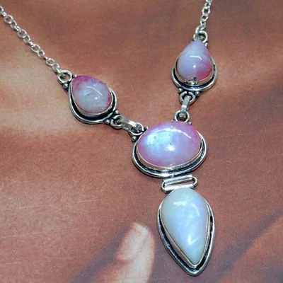 Collar Rosa Flash Piedra Lunar 925 Chapado en Plata 16" Exquisita Joyería GW Foto 1 de 3