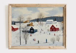 Bauernhaus Winter Dorf Poster - Rustikale Skiszene Landschaft für Wohnkultur - Bild 1 von 5