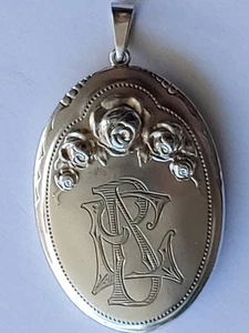 Antikes Medaillon Alpaka versilbert mit Rosendekor um 1930, Monogramm E.B. - Bild 1 von 7