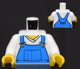 LEGO Minifigure Torso Blue Overalls White V Neck Shirt farmer worker 10218 7939
