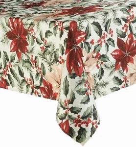 St Nicholas Square Poinsettia Holly & Pine Tablecloth Fabric Table Cloth 70 Rnd - Picture 1 of 1