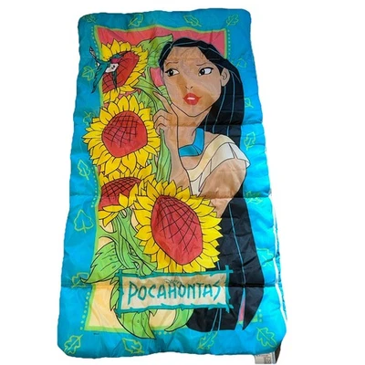 Disney Pocahontas Children’s Sleeping Bag 1990's Vintage Blue Sunflower's - Image 1 of 4