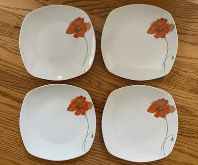 Set of 4 TABLETOPS GALLERY PALERMO Round In Square Salad Plates 8x8" POPPY - Image 1 of 4