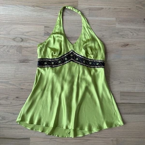 Robbie Bee 22W grün Seide Bluse Neckholder Top Y2K verziert Perlen gebraucht, in einwandfreiem Zustand - Bild 1 von 5