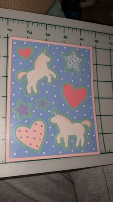 Vintage Hallmark Stickers Unicorns Heart Stars 1 Sheet - Image 1 of 3