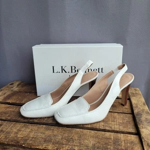 Tacones LK Bennett Georgie Open Courts Sling Back cuero blanco PVP £229 - Imagen 1 de 15