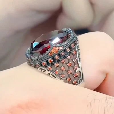 Solid Silver 925 Signet handmade  Men's Jewelry Ruby Ring - Image 1 of 4