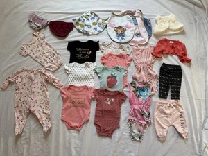 Lotto 0-3 vestiti neonata bambina (21 pezzi) fiori rosa bavaglini cappello pantaloni carini - Foto 1 di 14
