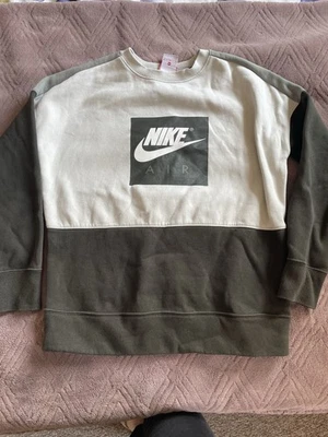 Nike Colour block Boys Round Neck Sweatshirt Size Medium. Khaki And Cream - Image 1 of 4
