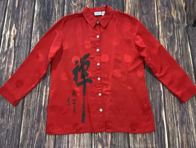 Blusa para mujer Chico’s Design mezcla de seda roja manga larga talla 2 Foto 1 de 4