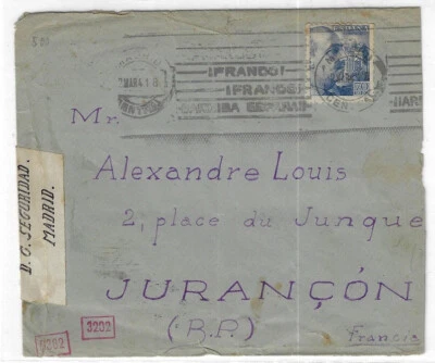 Spain: 1941; Cover with germany censorship, to France, postmark FRANCO, EBES-069 - Image 1 of 2