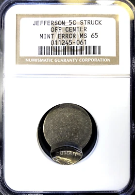 MINT ERROR **90+% OFF CENTER** Jefferson Nickel 85% Off Center Uniface NGC MS65! - Image 1 of 4