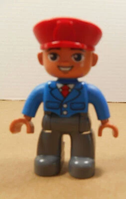 Duplo Lego Train Conductor 2.5" Red Hat Figure Only L26 - Image 1 of 4