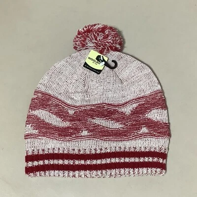 Gorro Woolrich novo com etiquetas chapéu de inverno acrílico lã Pom-Pom top vermelho e branco Fair Isle - Imagem 1 de 4