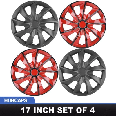 17" Set of 4 Wheel Covers Rim Snap On Hub Caps Fits R17 Tire & Rim Black or Red Foto 1 de 4