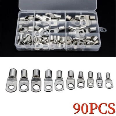 Juego de 90 piezas de terminales de tubo de cobre conectores de crimpado de anillo de terminales de cable de soldadura de batería Foto 1 de 4