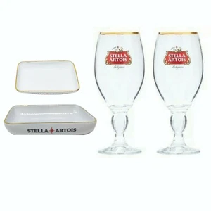 Stella Artois 2 vasos de cerveza ICON + 1 bandeja para aperitivos 650/500 ml nuevo sin caja - Imagen 1 de 1