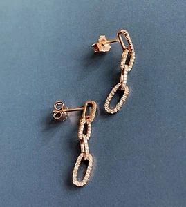 Diamond Earrings 9ct Rose Gold Chain Link Barley in 0.20ct HM 2.5cm - Picture 1 of 7