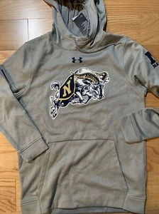 Under Armour NCAA Navy Hoodie Football Size S Grey Rare UM1436 Men’s Midshipman - Picture 1 of 8