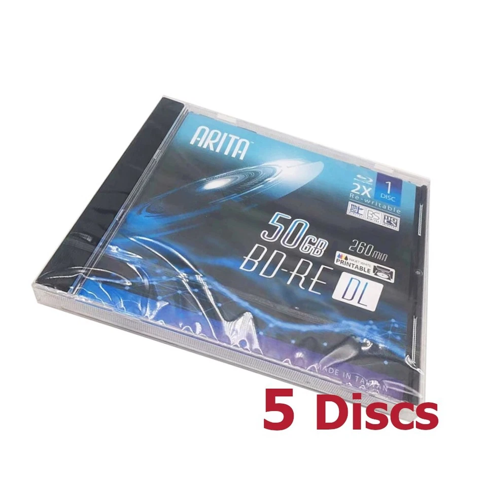 Arita 50GB BD-RE DL 2x Blu-ray 50 GB Rewritable Dual Layer Printable - 5 Disc - Image 1 of 1