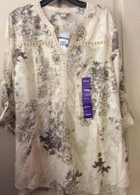 Nueva túnica floral marrón crema $59 XXL/2X carrera babydoll camisa completa top 22/24 20 Foto 1 de 4