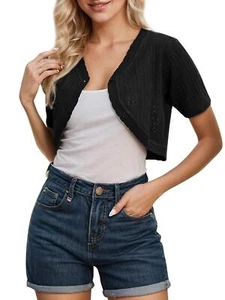 Women's Bolero Shrug Short Sleeve Lightweight Open Front Cropped Cardigan - Picture 1 of 14
